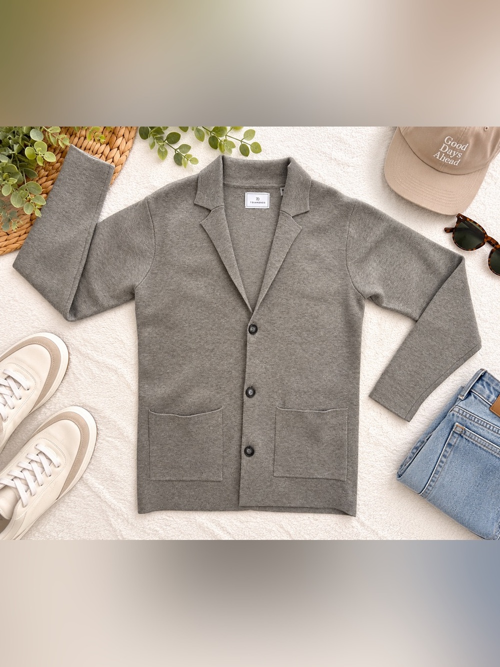 7 Diamonds Brighton Knit Blazer Cardigan Gray Short Sleeve Men’s M